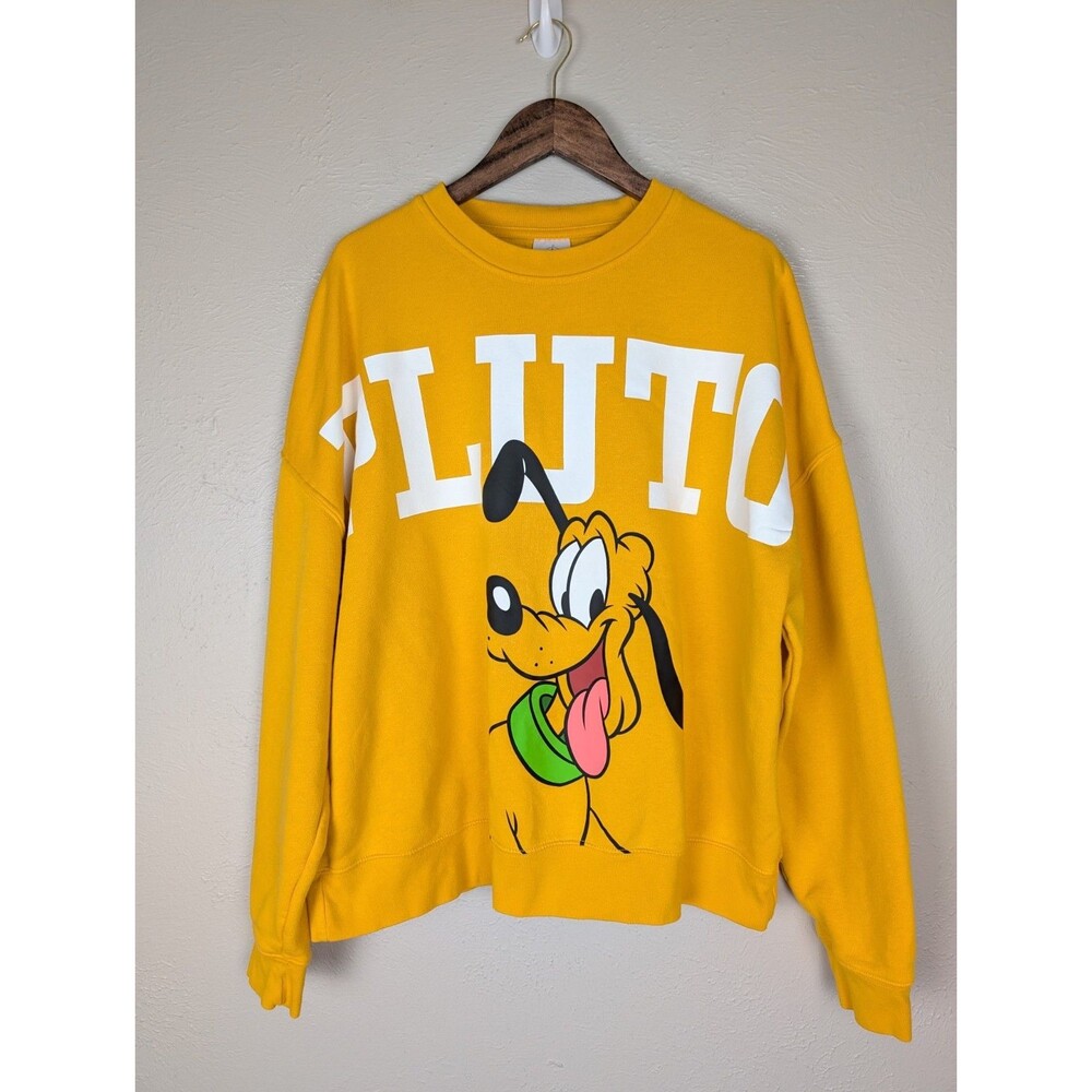 Disney Womens Pluto Front to Back Pullover Sweatshirt Yellow - M